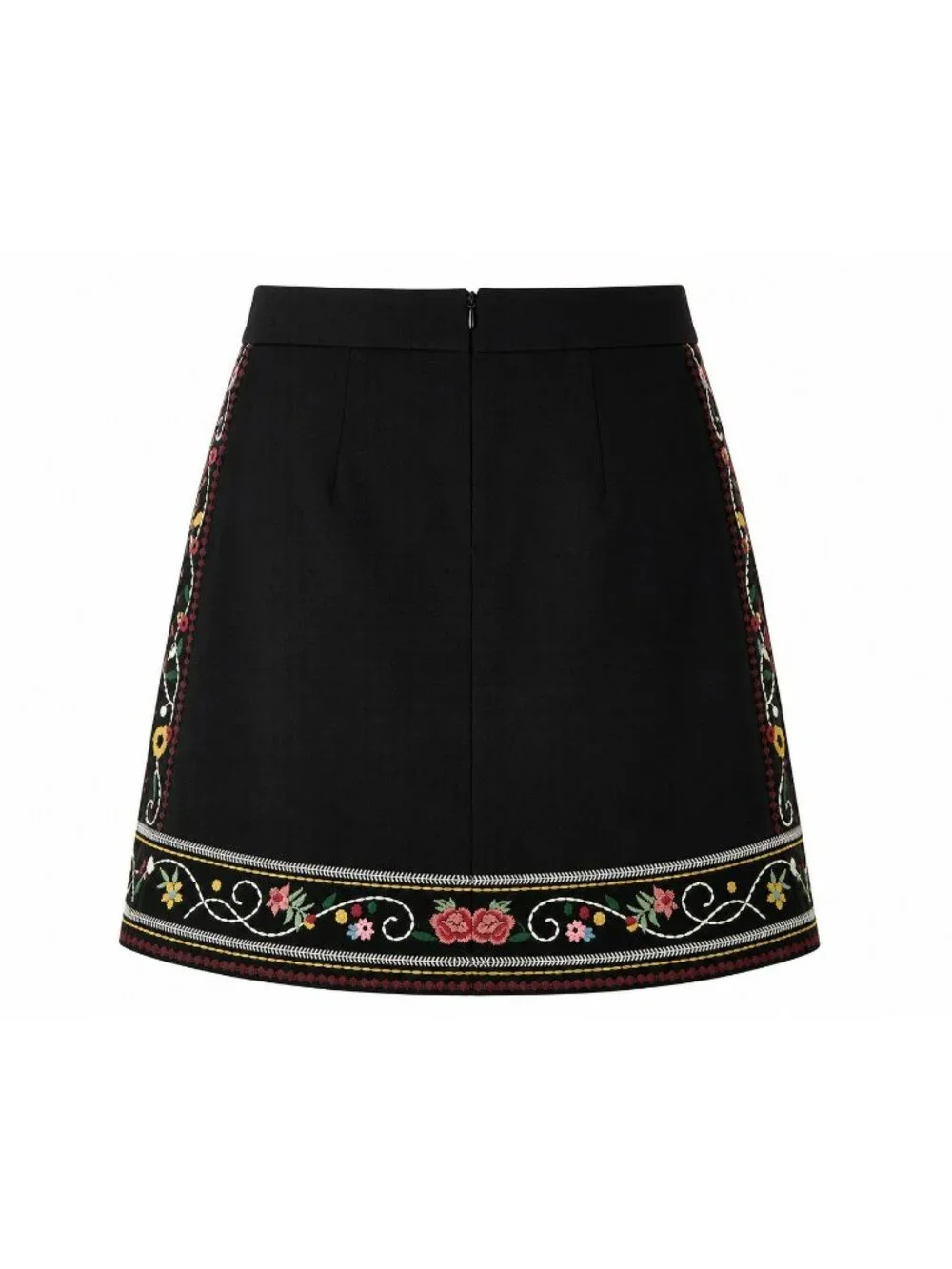 Braeve Floral Embroidered Black Mini Skirt With Side Zipper Womens Small